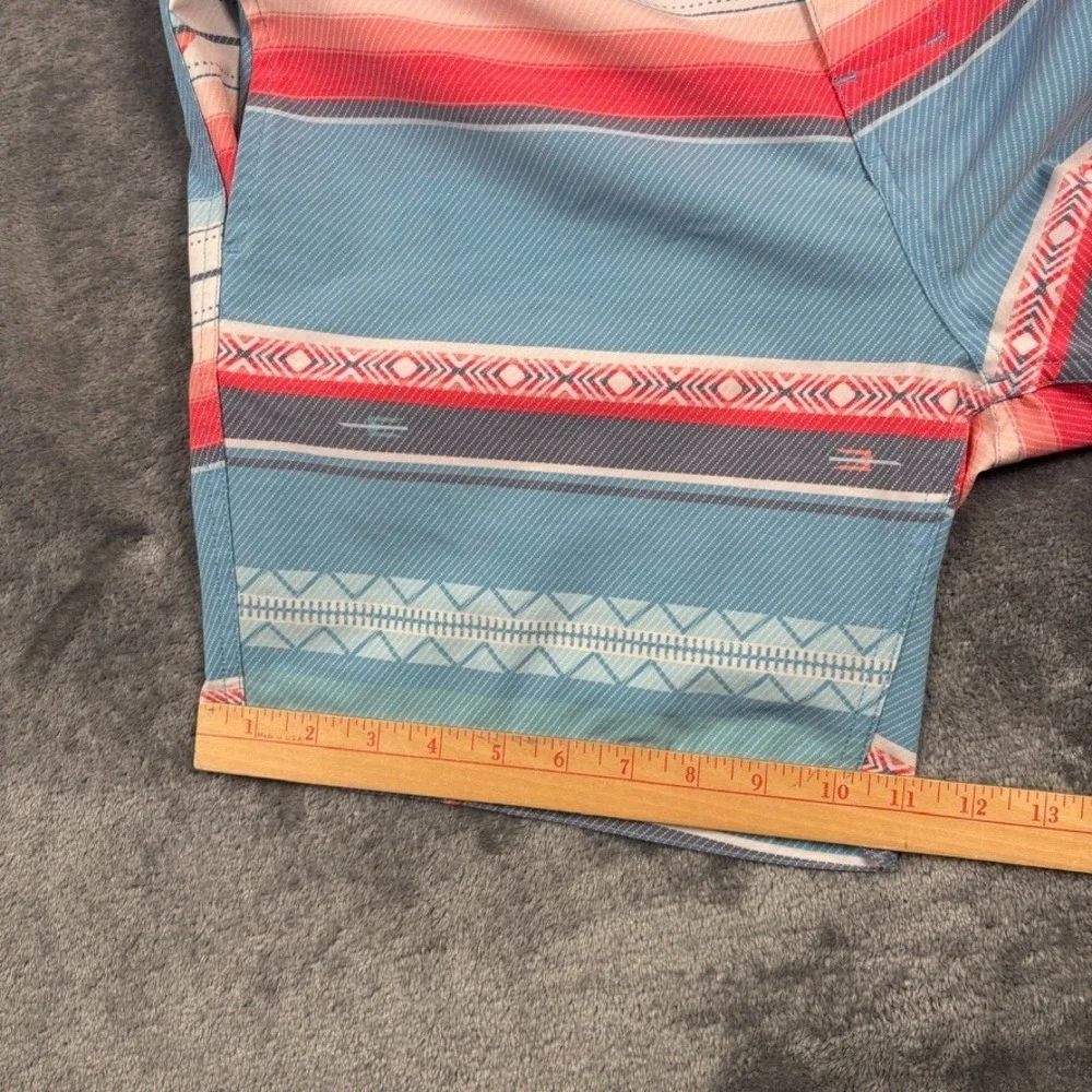 Faherty Board Shorts Mens 32 Blue Aztec Striped Swim Trunks Beach Surf Quick Dry